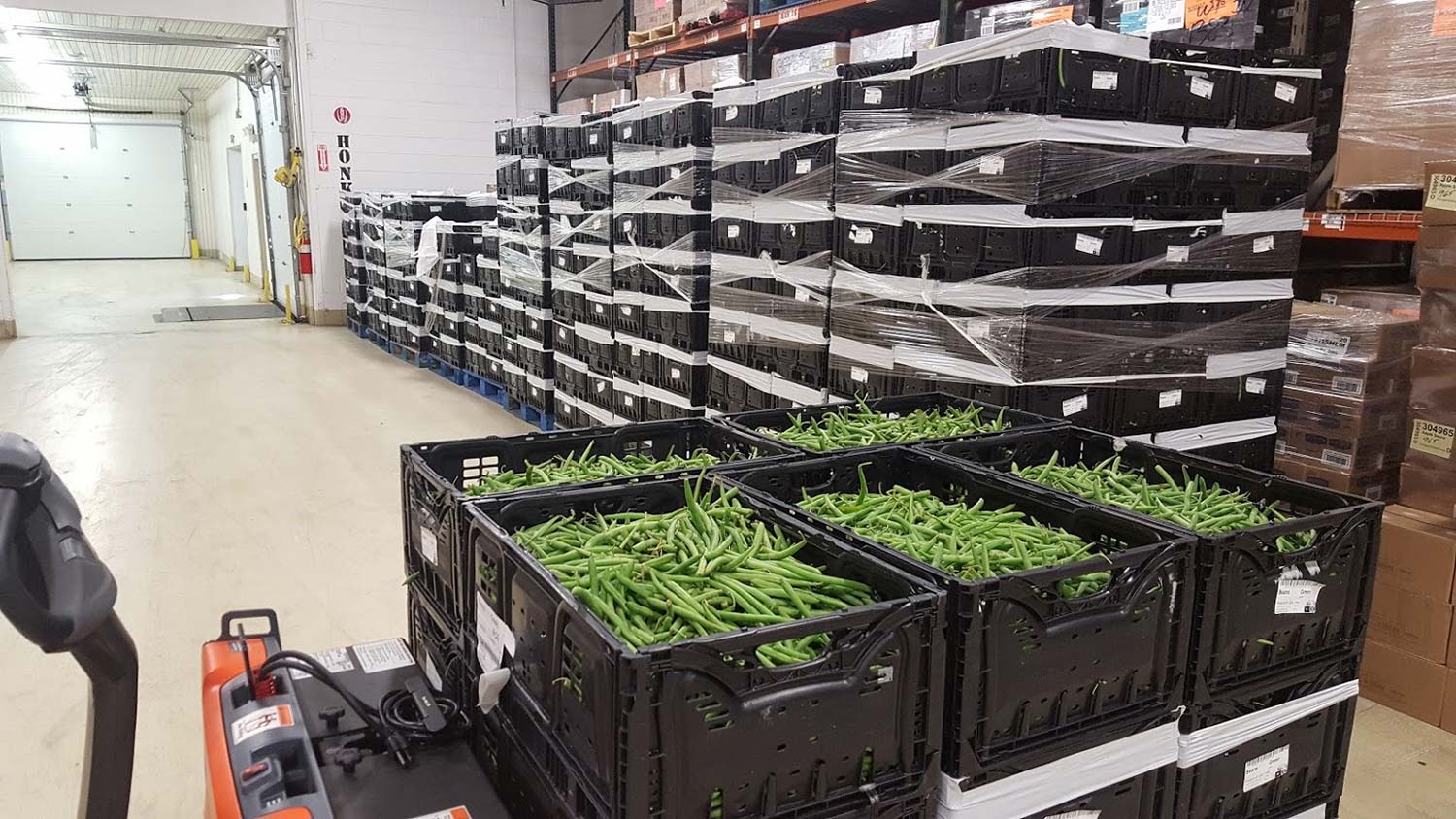 Drivers can donate shipments of all sizes, such as this large donation that included vibrant green beans. Provided by Alex Sindorf, Indy Hunger Network.