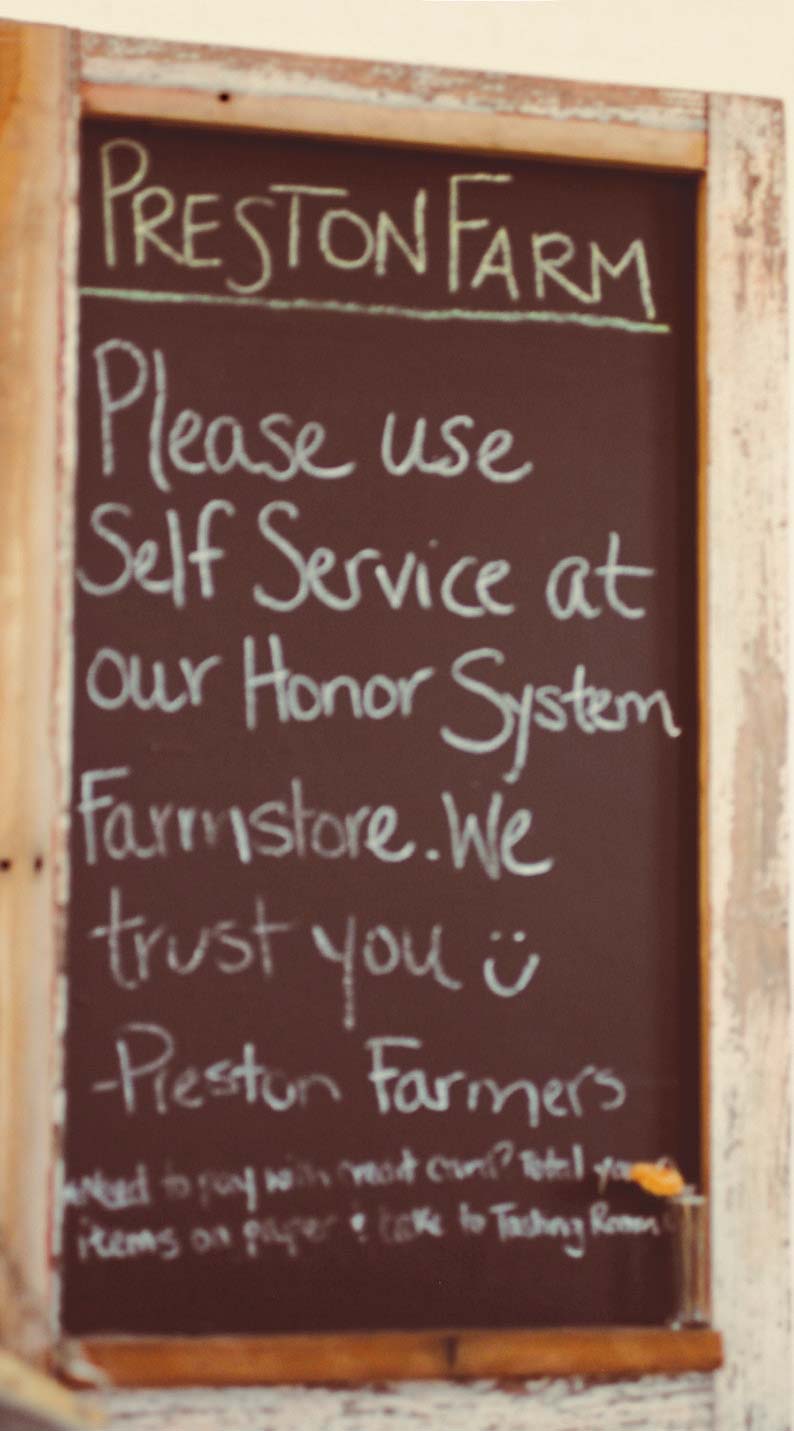 Honor system instructions at the Farmstore at Preston Farm and Winery