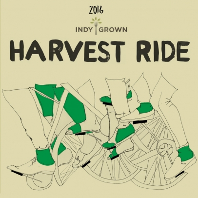 Harvest Ride title with illustrated biker legs