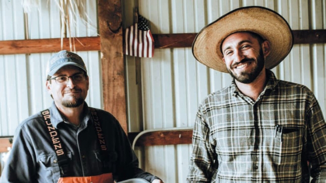 left to right: Pastor and Director of Farm Operations Aaron Hobbs, and Farm Manager Jonah Tabb.