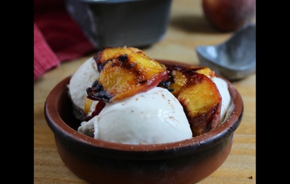 6-Ingredient Coconut Ice Cream with Spicy Grilled Peaches