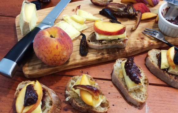 Fig, Peach and Cheese Crostinis