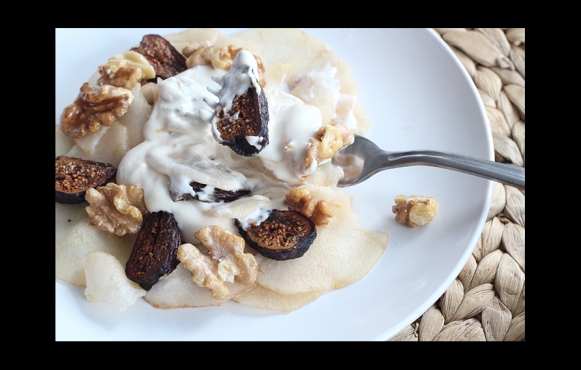 Pear Ribbons with Ricotta, Honey Walnuts and Figs