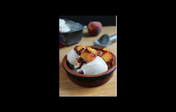 3-Ingredient Coconut Ice Cream with Spicy Grilled Peaches 