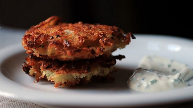 Golden Panko Latkes with Sour Cream and Chives