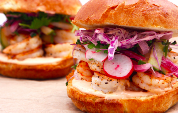 Shrimp Sandwiches with Pickled Slaw and Spicy Mayo