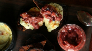 Baked Boone County Bloomy with Strawberry-Rhubarb Jam