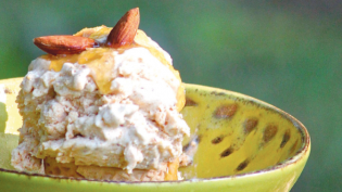 Persimmon Cardamom Ice Cream with Maple Syrup and Toasted Almonds